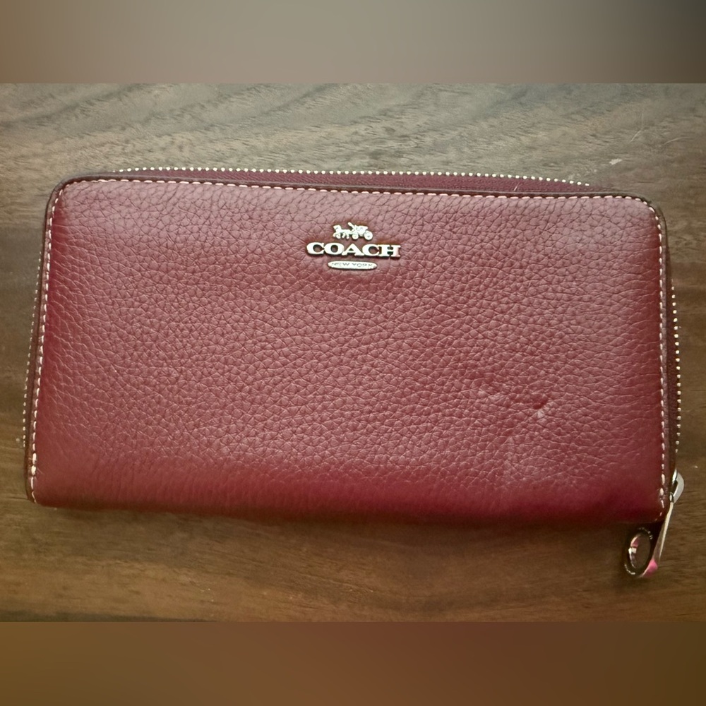 Coach Maroon Leather Zip Wallet